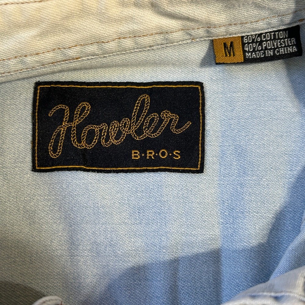 HOWLER BROTHERS DUST UP DENIM GARTH SHIRT Size M Light Blue Pearl Snap Shirt - Picture 4 of 6